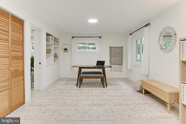 office area featuring light tile patterned floors and recessed lighting