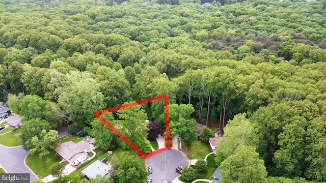 aerial view of property's location with a forest and property parcel outlined