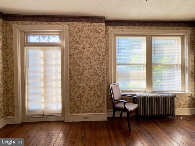 911 E King St, Lancaster, PA 17602 - sitting room featuring radiator, hardwood / wood-style flooring, baseboards, and wallpapered walls