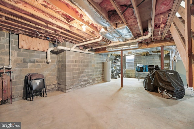 unfinished basement with water heater