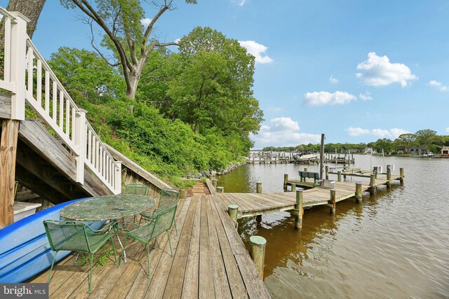 dock with stairway and a water view