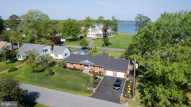 aerial view with a water view