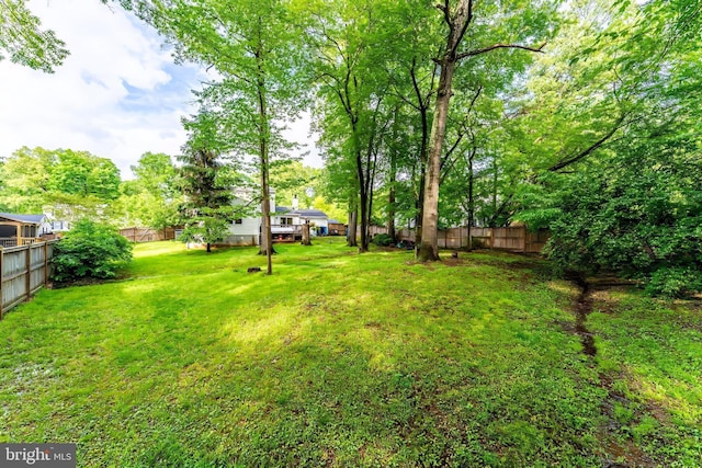 view of yard with a fenced backyard