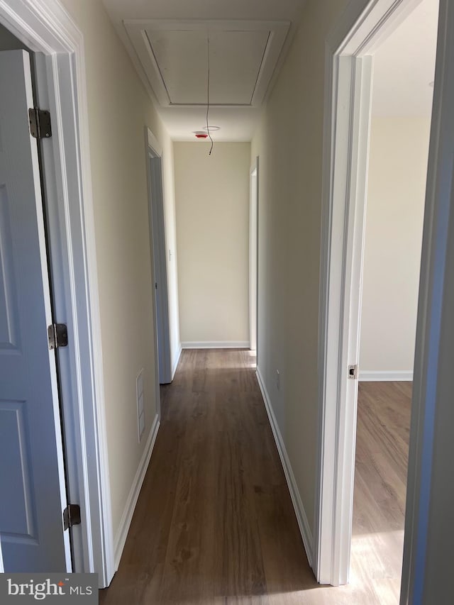711 Tuckahoe Rd, Vineland, NJ 08360 - hallway featuring attic access, visible vents, wood finished floors, and baseboards