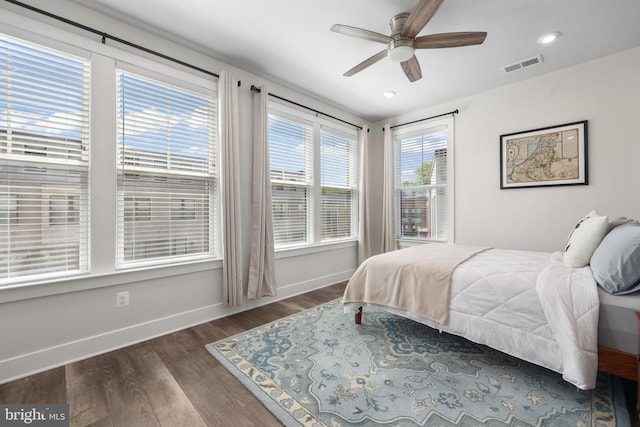 1653 Bandit Loop, Reston, VA 20190 - bedroom with dark wood-style floors, baseboards, recessed lighting, and ceiling fan