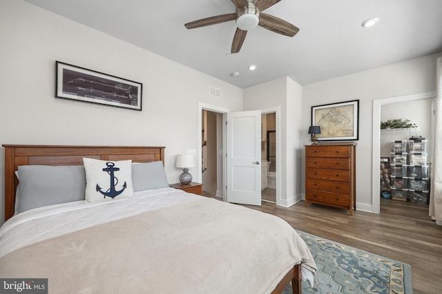 1653 Bandit Loop, Reston, VA 20190 - bedroom with wood finished floors, baseboards, recessed lighting, ensuite bathroom, and a ceiling fan