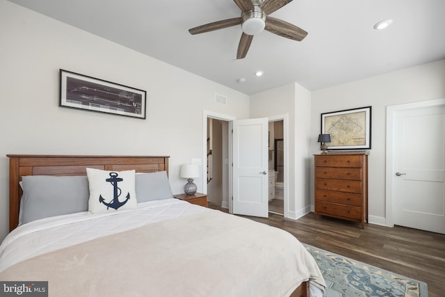 1653 Bandit Loop, Reston, VA 20190 - bedroom featuring wood finished floors, recessed lighting, baseboards, ensuite bath, and a ceiling fan