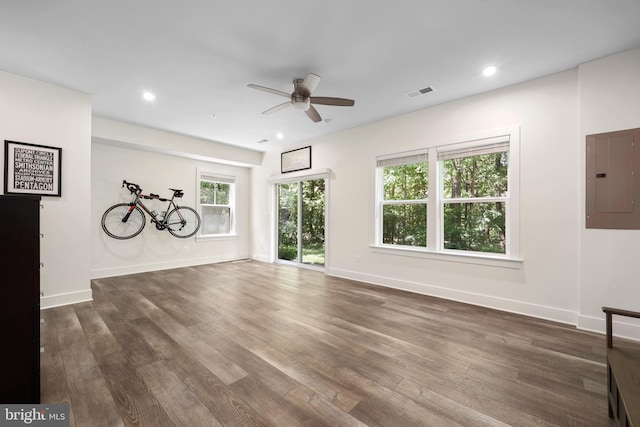 1653 Bandit Loop, Reston, VA 20190 - spare room featuring electric panel, a ceiling fan, dark wood-style floors, baseboards, and recessed lighting