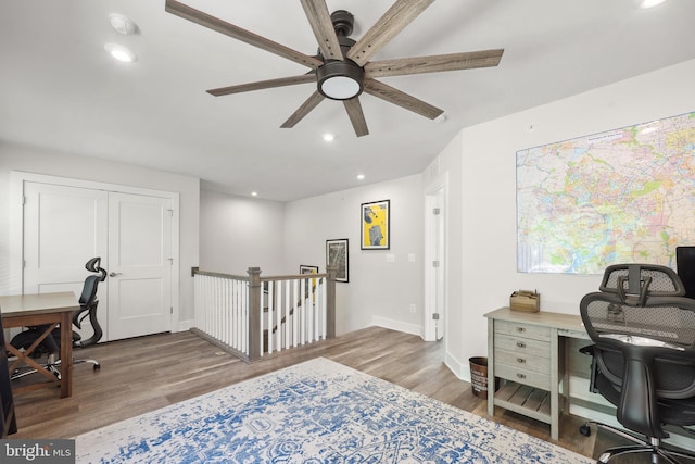 1653 Bandit Loop, Reston, VA 20190 - office area with wood finished floors, recessed lighting, ceiling fan, and baseboards