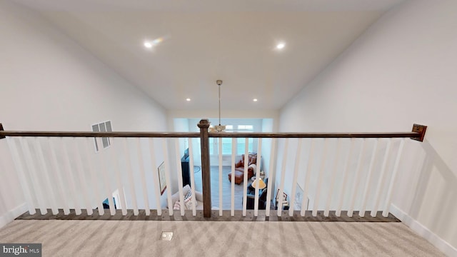 21042 Wavecrest Ter Unit 23, Lewes, DE 19958 - stairs with lofted ceiling, visible vents, recessed lighting, and carpet floors
