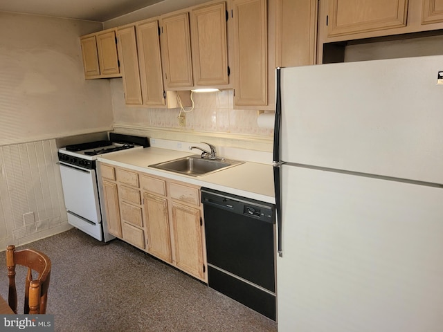 625 5th St, Lancaster, PA 17603 - kitchen featuring a sink, white appliances, light countertops, and light brown cabinets