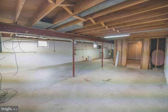 basement featuring heating fuel and electric water heater