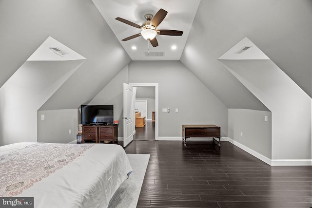 22 Grassy Lake Rd, Shamong, NJ 08088 - bedroom with vaulted ceiling, dark wood-type flooring, baseboards, and ceiling fan
