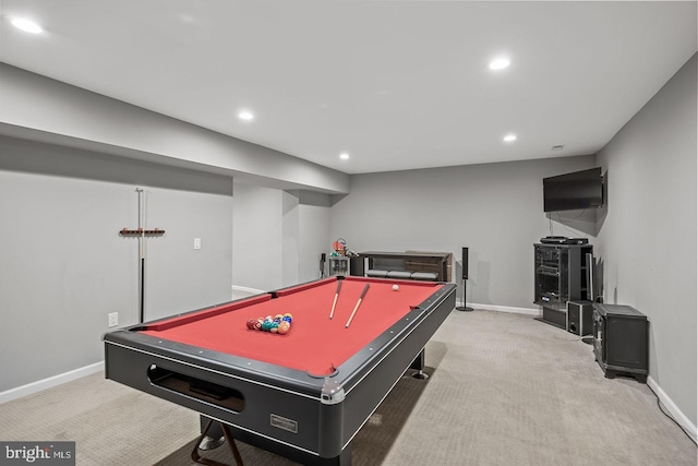22 Grassy Lake Rd, Shamong, NJ 08088 - playroom featuring carpet floors, recessed lighting, baseboards, and pool table