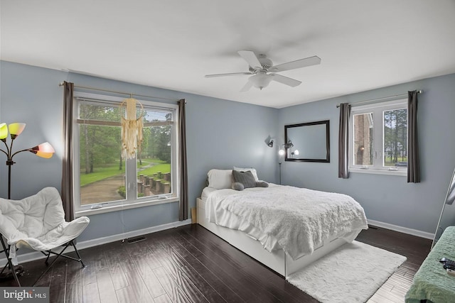 22 Grassy Lake Rd, Shamong, NJ 08088 - bedroom featuring baseboards, dark wood-style flooring, and ceiling fan