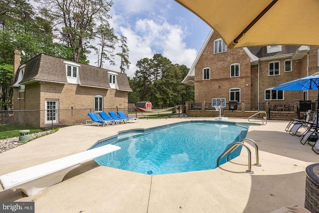 22 Grassy Lake Rd, Shamong, NJ 08088 - view of pool with a diving board, fence, and a patio area