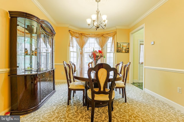 82 Granville Way, Exton, PA 19341 - dining area with a chandelier, crown molding, baseboards, and carpet