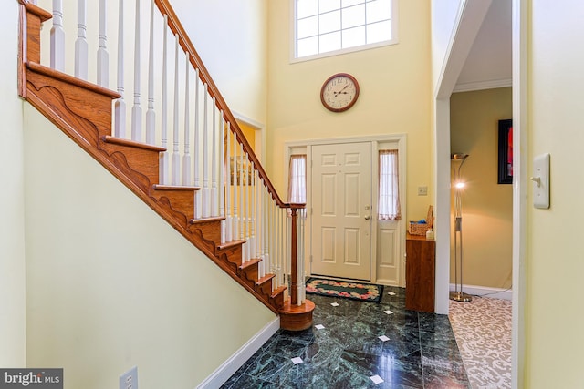 82 Granville Way, Exton, PA 19341 - entryway with baseboards, marble finish floor, stairs, and a towering ceiling