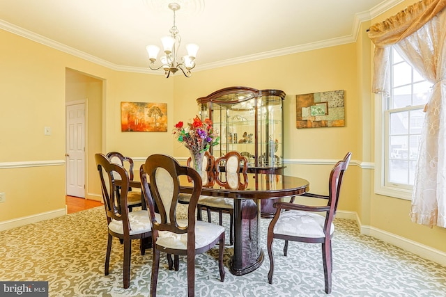 82 Granville Way, Exton, PA 19341 - dining area with ornamental molding, a notable chandelier, and baseboards