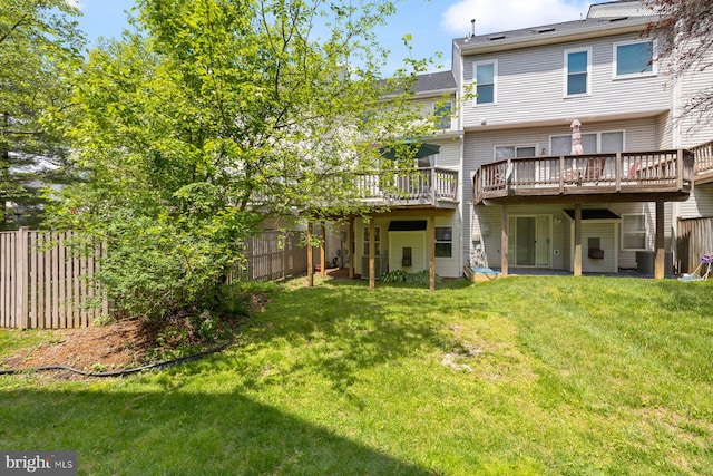 back of house with a wooden deck and central air condition unit