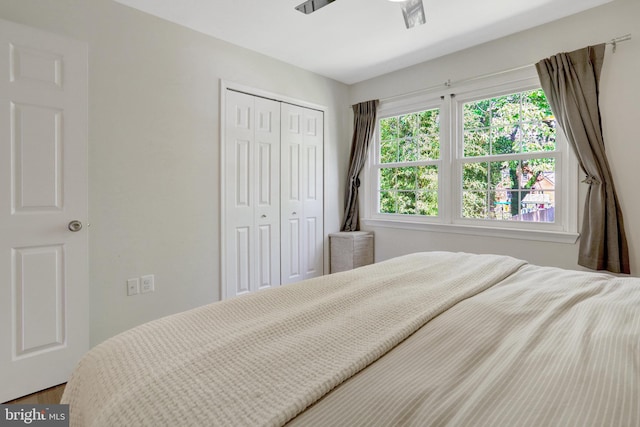 bedroom with a closet and wood finished floors