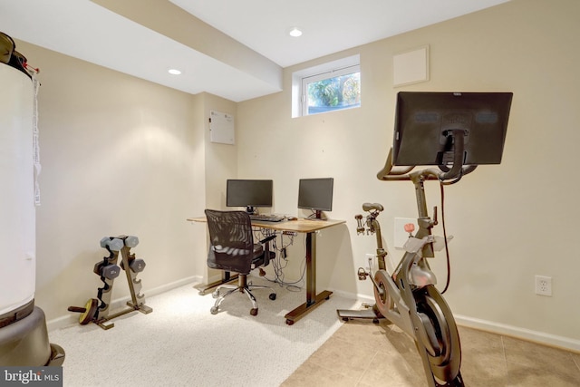 home office with baseboards and recessed lighting