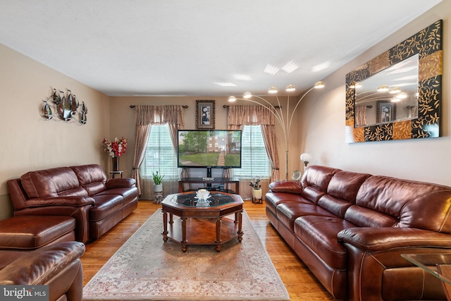 living area with light wood finished floors and plenty of natural light