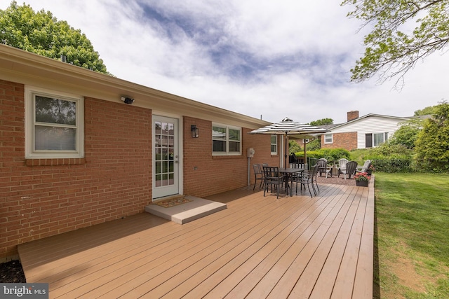 350 Lanny Dr, Winchester, VA 22601 - wooden terrace with outdoor dining area and a lawn