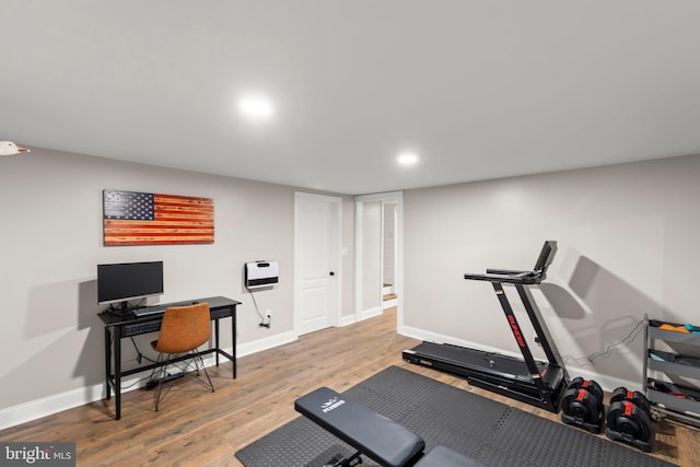 350 Lanny Dr, Winchester, VA 22601 - exercise area featuring wood finished floors, baseboards, and recessed lighting