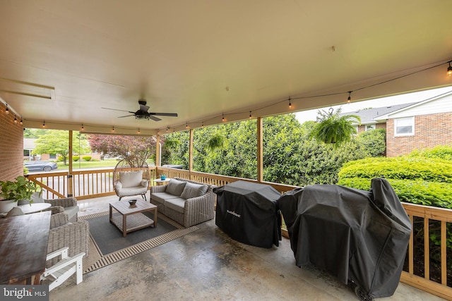 350 Lanny Dr, Winchester, VA 22601 - view of patio featuring an outdoor living space, ceiling fan, and area for grilling