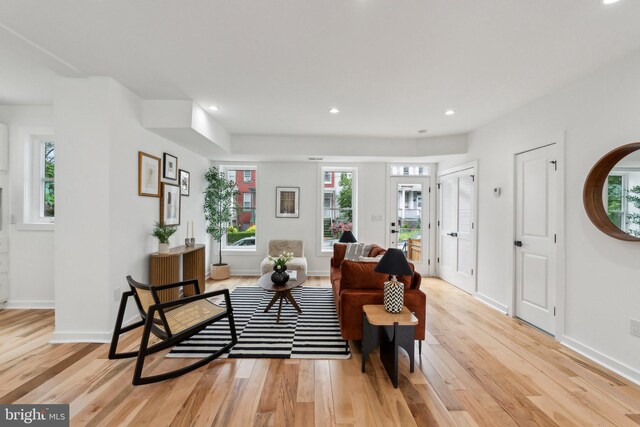 660 Columbia Rd NW, Washington, DC 20001 - living room with light wood-style floors, recessed lighting, and baseboards