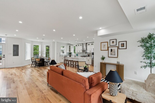 660 Columbia Rd NW, Washington, DC 20001 - living area featuring recessed lighting, electric panel, light wood finished floors, and baseboards
