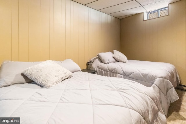 164 Fawn Rd, Pocono Lake, PA 18347 - carpeted bedroom featuring wood walls