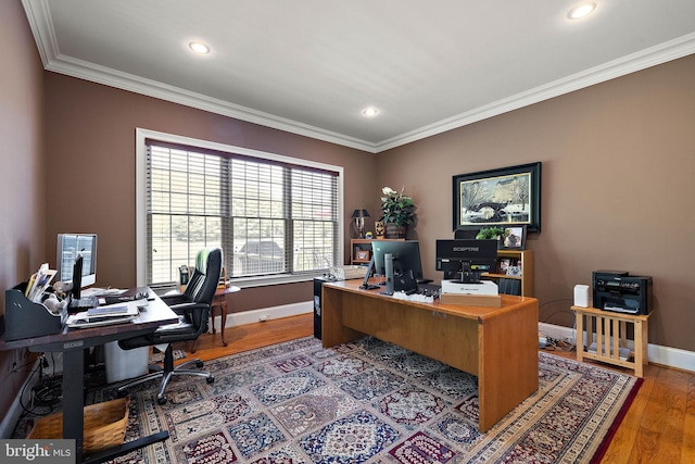 107 Centrenest Ln, Wilmington, DE 19807 - office area featuring wood finished floors, baseboards, ornamental molding, and recessed lighting