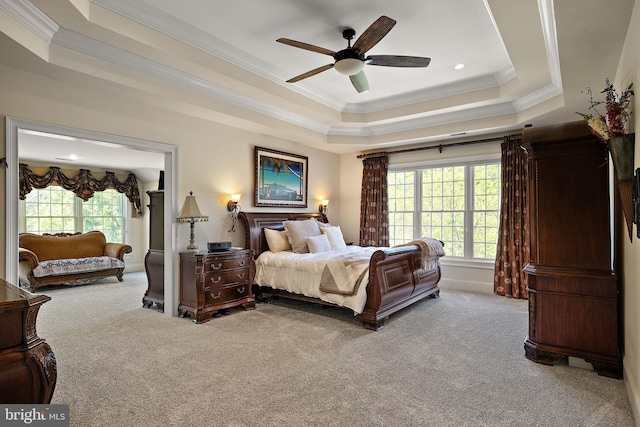 107 Centrenest Ln, Wilmington, DE 19807 - carpeted bedroom featuring ornamental molding, a raised ceiling, ceiling fan, and recessed lighting