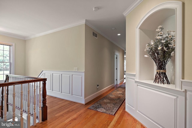 107 Centrenest Ln, Wilmington, DE 19807 - hall featuring light wood-type flooring, an upstairs landing, visible vents, recessed lighting, and crown molding