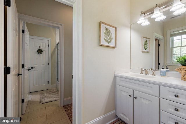 107 Centrenest Ln, Wilmington, DE 19807 - bathroom with vanity, visible vents, tile patterned floors, an enclosed shower, and baseboards
