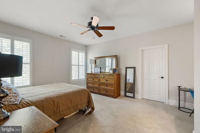 107 Centrenest Ln, Wilmington, DE 19807 - bedroom with baseboards, a ceiling fan, visible vents, and light colored carpet