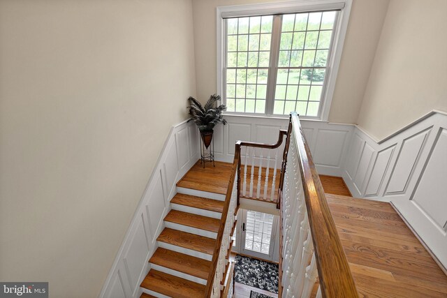 107 Centrenest Ln, Wilmington, DE 19807 - stairway with plenty of natural light, a decorative wall, and wainscoting