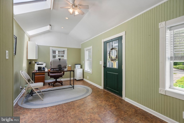 832 Muller Rd, Westminster, MD 21157 - office space with a skylight, ceiling fan, baseboards, and vaulted ceiling