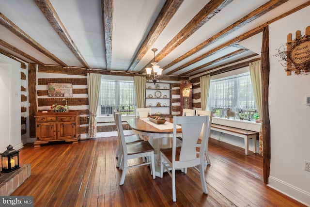 832 Muller Rd, Westminster, MD 21157 - dining room featuring a chandelier, dark wood finished floors, beam ceiling, and baseboards