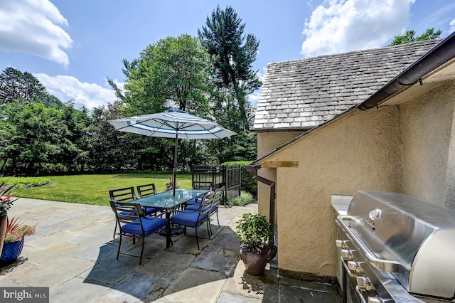 view of patio featuring outdoor dining area and grilling area