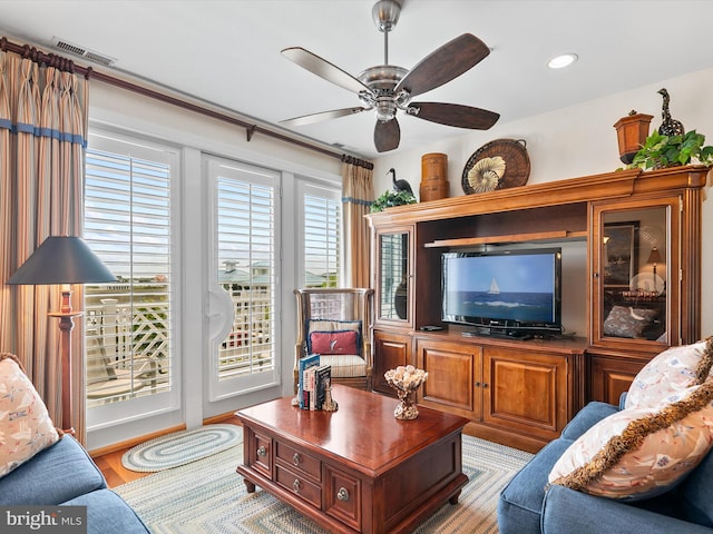 13000 Marina View Ln Unit 25, Ocean City, MD 21842 - living area featuring ceiling fan, recessed lighting, and wood finished floors
