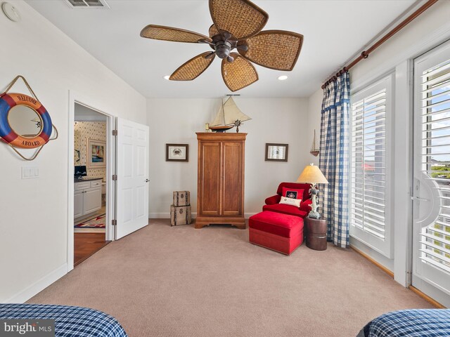 13000 Marina View Ln Unit 25, Ocean City, MD 21842 - sitting room featuring carpet flooring, plenty of natural light, a ceiling fan, baseboards, and recessed lighting