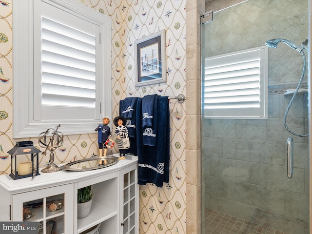13000 Marina View Ln Unit 25, Ocean City, MD 21842 - bathroom featuring a stall shower and wallpapered walls