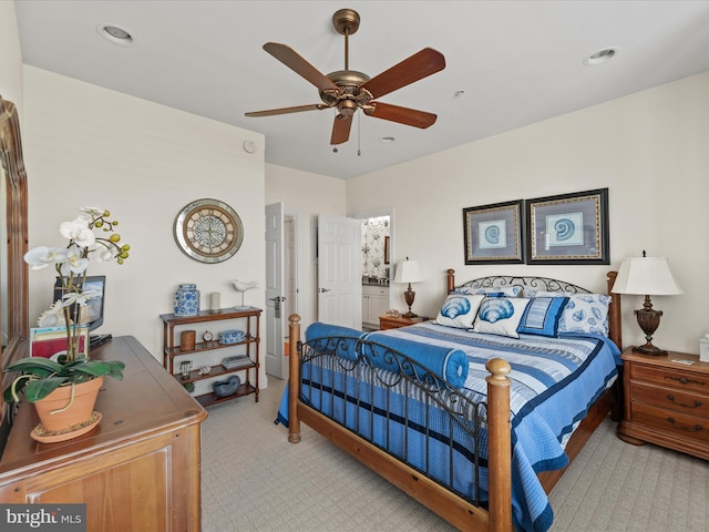 13000 Marina View Ln Unit 25, Ocean City, MD 21842 - carpeted bedroom featuring ceiling fan, recessed lighting, and connected bathroom