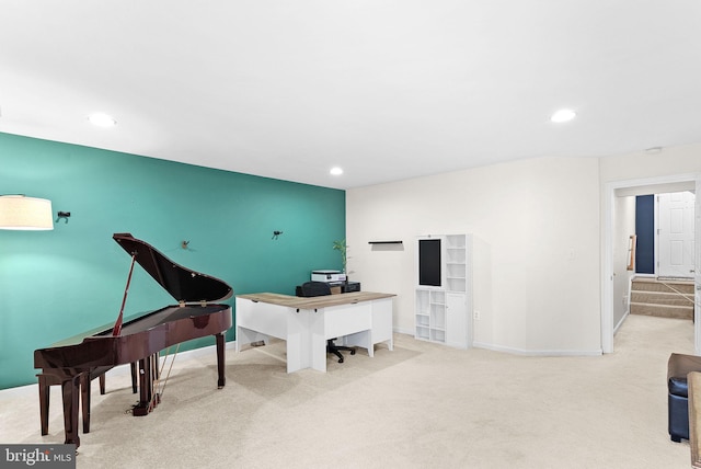 office space with carpet floors, recessed lighting, and baseboards