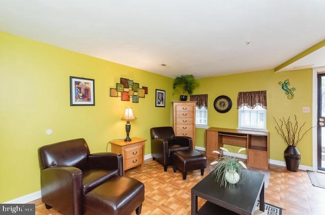 living area with baseboards