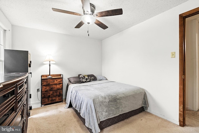2 Bunting Bridge Rd, Cookstown, NJ 08511 - bedroom featuring light carpet, a textured ceiling, a ceiling fan, and baseboards