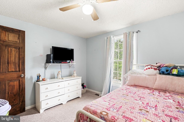 2 Bunting Bridge Rd, Cookstown, NJ 08511 - bedroom featuring light colored carpet, a textured ceiling, ceiling fan, and baseboards